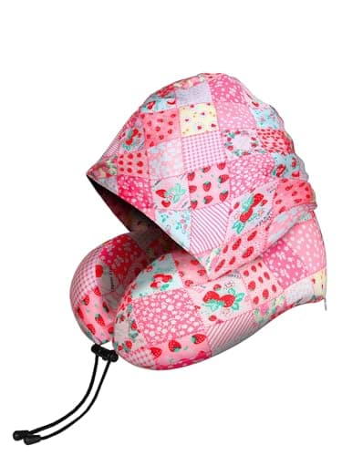 BAIKEA Satin Neck Pillow with Hood Pixie Pillows for Short Hair Sleep Travel Airplane Memory Foam Long Flight Plane Essentials Pink