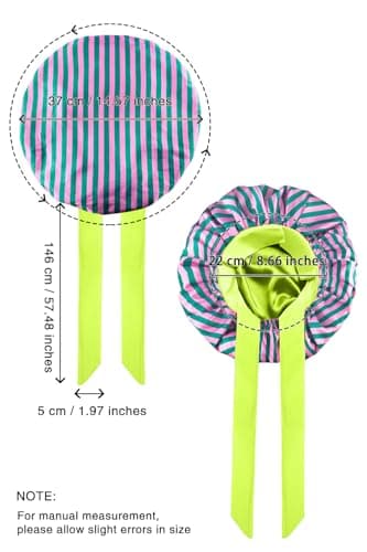 Vettres Satin Bonnet for Curly Hair Silk Sleeping Bonnets Double Layer Satin Bonnet with Tie Hair Cap for Sleep Red Green Stripes - Thumbnail 4