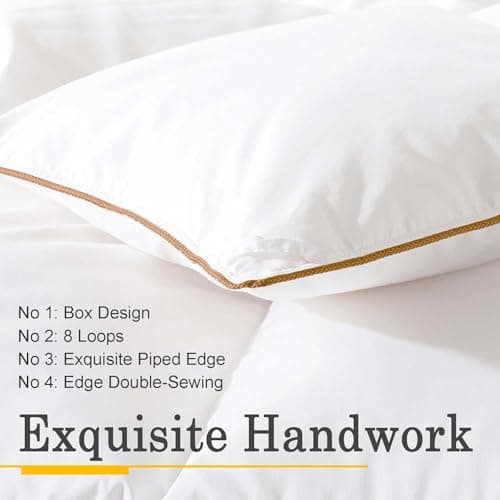 Down Comforter Queen Size – All Season Medium Weight Fluffy White Duvet Insert, Warm Feather Bedding, Soft 100% Cotton Cover, 90x90 Inch - Thumbnail 4