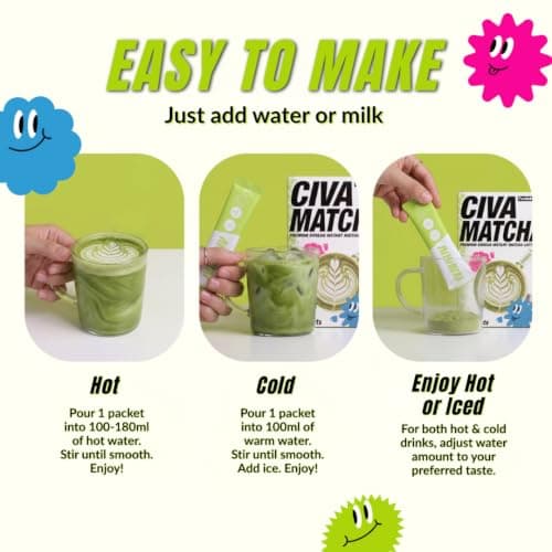 CIVA Matcha Korean Instant Matcha Latte, Premium Korean Sweet Matcha Powder Packets with Vanilla, Smooth & Creamy Cafe Style Green Tea Latte Mix, Single Serve Matcha Sticks, Pack of 8 (184g / 6.49oz) - Thumbnail 5
