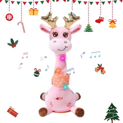 LUKETURE Dancing Talking Singing Pink Giraffe Stuffed Plush with Golden Antlers,Interactive Stuffed Animal Toy, Musical Plush with Record & Repeat, Sings 10 Songs, LED Lights - Image 1