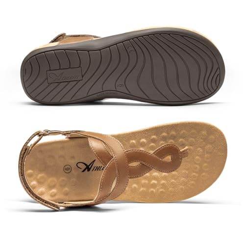 Athlefit Orthopedic Arch Support Flat Sandals for Women Comfortable Orthotic Casual Summer Tan Beach Thong Sandals Size 6.5,AD00632 - Thumbnail 6