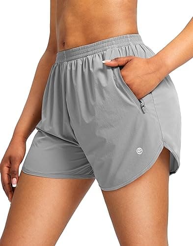 G Gradual Women's Running Shorts with Zipper Pockets Quick Dry Athletic Workout Gym 3" Short Shorts for Women with Comfy Liner, Bright Grey, XX-Large - Image 1
