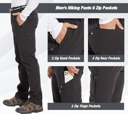 MOURCE Snow Pants Men Windproof, Warm Mens Fleece Lined Pants Ice Fishing, Grey XL - Thumbnail 2