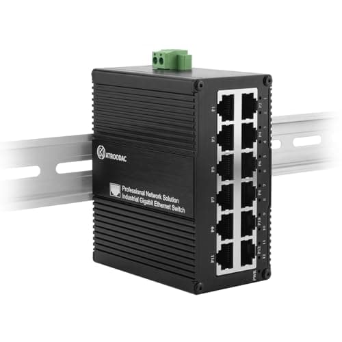 ATROODAC Mini Industrial 12 Port Gigabit Ethernet Switch, 10/100/1000Mbps Unmanaged Outdoor Network Switch, Dual Power Input, DIN-Rail & Wall Mount, Metal Housing, Wide Temperature (-40°F to 167°F) - Image 1