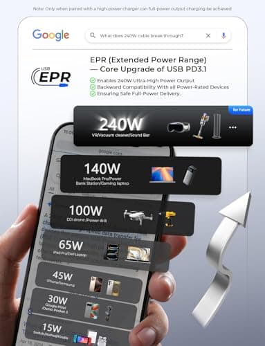 LISEN for MacBook Pro Charger Cord 10FT 240W USB C Charger Fast Charging Cable【Safety Max Power Charging】 Compatible with MacBook Pro/Air M5 M4 M3 M2 M1, iPad Air Pro M5 M4,10ft/1 Pack/Midnight - Thumbnail 6