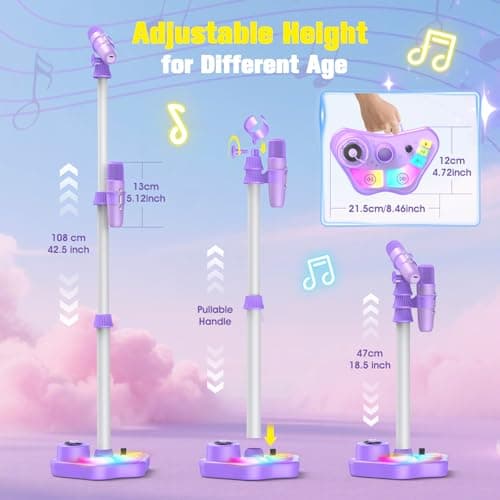 Stand Karaoke Machine for Kids, Singing Toys Gifts for 3 4 5 6 7 8 Year Old Girls Boys, Rechargeable Kid Microphone Bluetooth Speaker with 2 Wireless Mic for Girl Age 4-6 Toddler Birthday Party Toy - Thumbnail 5