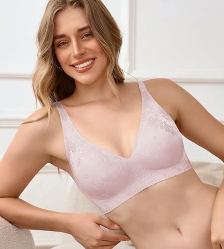 DEANGELMON Bras for Women No Underwire Seamless Wireless V Neck Comfort Bra Back Smoothing T-Shirt Bras (1P3,XL) - Thumbnail 2