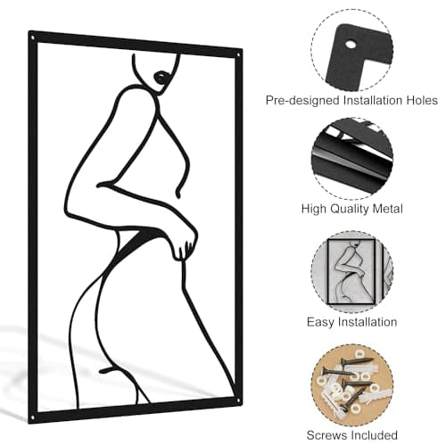 powercarried 3D Metal Wall Art Decor - Moon Girl, Black - Thumbnail 5