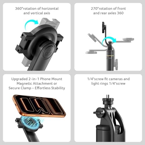 Acer Gadget Magnetic Tripod for iPhone – 70.8” Magnetic Phone Tripod with Auto Open Magnetic Phone Mount Bluetooth Remote Adjustable Height for Vlogging YouTube TikTok Video Recording - Thumbnail 5