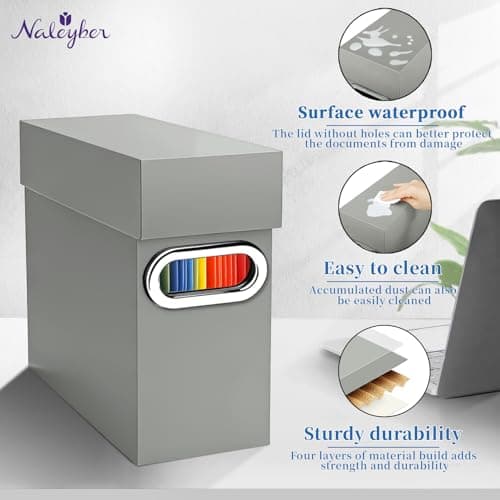 Naleyber File Organizer Box with Lid & Handle, Thickened Cardboard Hanging File Folder Storage Boxes for Letter Size, Portable Filing Organizer for Office, Home, Classroom, Greige 2 Pack - Thumbnail 4