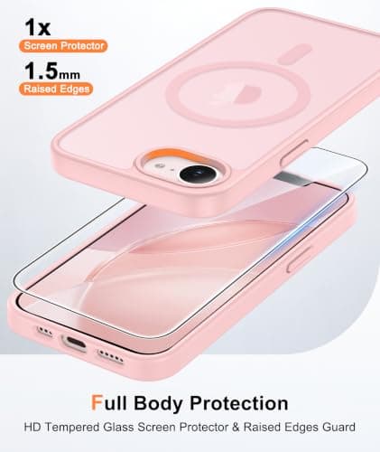 FNTCASE for iPhone 17e Case Pink: Translucent iPhone 16e Cases Compatible with MagSafe, Camera Protection & Tempered Glass Protector, 14FT Military Grade Drop Tested, Matte Skin-Friendly Cover - Thumbnail 6