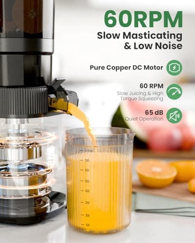 Kismile Cold Press Juicer Machine with Touch Control & 3 Modes, 4.5” Wide Feed Chute Slow Juicer for Whole Fruits & Vegetables, Stainless Steel Juicer Press, Easy to Clean, High Juice Yield for Home - Thumbnail 3