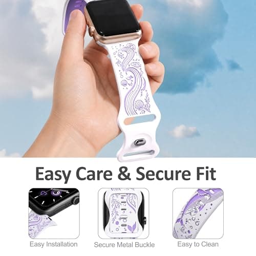HATILP Whale Engraved Band Compatible with Apple Watch 38/40/41/42mm, Two-Layer Sculpted Ocean Design Soft Silicone Strap for Women, Series 11 10 SE Ultra 9 8 7 6 5 4 3 2 1 - Thumbnail 3