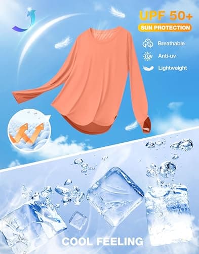 Soothfeel Women's UPF 50+ Sun Shirts Long Sleeve SPF UV Protection Rash Guard Lightweight Quick Dry Hiking Workout Tops Orange_pinkM - Thumbnail 5