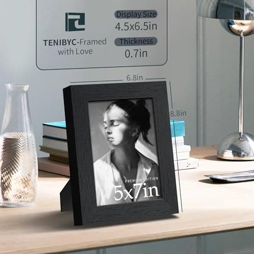 TENIBYC 5x7 Picture Frame 3 Pack - Black Woodgrain, Solid Wood & HD Tempered Glass, Table Display or Wall Hanging - Thumbnail 2