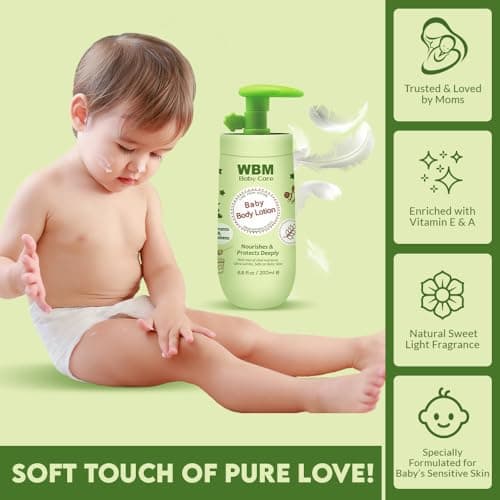WBM Care Baby Lotion | Nourishing face and body lotion enriched with natural honey and wheat germ oil, gentle and safe for your baby's delicate skin, 6.8 oz - Thumbnail 4