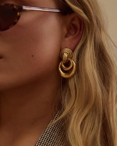 UANNEAU Gold Chunky Earrings for Women Trendy, 14K Gold Plated Dainty Blod Big Earrings Statement Minimalist Hypoallergenic Earrings Gifts for Her Mom - Thumbnail 3