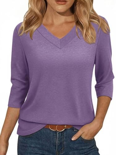 YESTTO Womens Tops 3/4 Sleeve V Neck Tunic Tops Casual Loose Fit Shirts Soft Lightweight Blouses Summer Dressy Basic Tees