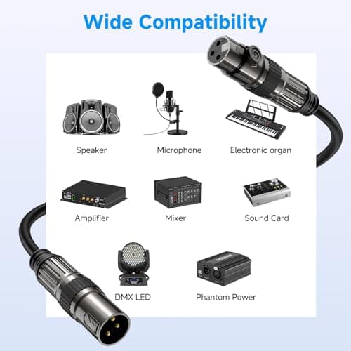 Caiord XLR Microphone Cables, 1 Pack 3 Feet Oxygen-Free Copper 3-Pin Male to Female Microphone Cable for Speaker, PA System, Podcast Audio Mixer, Studio Monitors, Audio Recording and More - Thumbnail 6