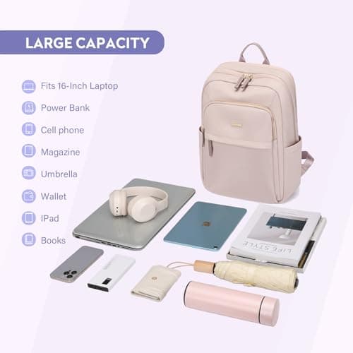 GOLF QUALITY Hiking Travel Backpack for Women Casual Business Weekender Multilayer Laptop Bag,16 Inch,Pink - Thumbnail 3