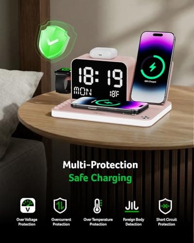 Acer 7-in-1 Wireless Charging Station with LED Clock - 30W Fast Wireless Charger for iPhone 16/15/14/13/12/Pro Max, Apple Watch, AirPods - Bluetooth Auto Time Sync & Night Lights (Pink) - Thumbnail 5
