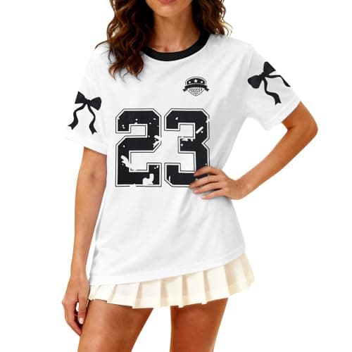 Jersey Shirts for Women Y2K Number Bow Graphic Shirt Athletic Sports Tee Streetwear Top White - Image 1
