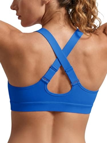 Aoysky Womens Criss Cross Back Sports Bras Racerback V Neck Adjustable Straps Medium Support Yoga Workout Crop Top Blue - Image 1