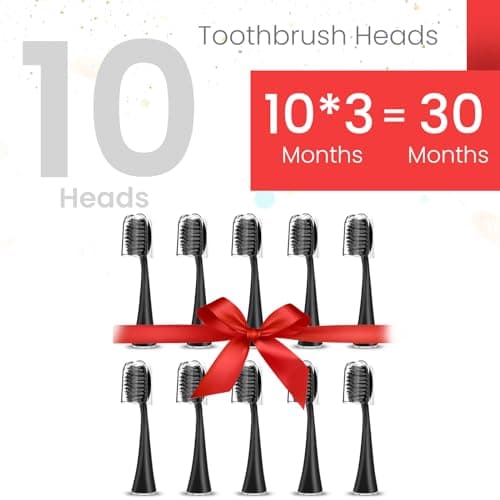 Replacement Toothbrush Heads for Burst Sonic Toothbrush with Dust Cover Caps, Charcoal Soft Bristles, Black, Pack of 10 - Thumbnail 2