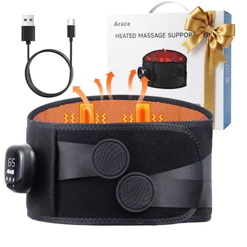 Arace Cordless Heating Pad for Back, Graphene 3-Second Warmth Rechargeable Heated Waist Belt with Massager for Back Pain Relief, 5 Massage Mode 3 Heat Level 30-Min Auto-Off, Gifts for Women Men Senior