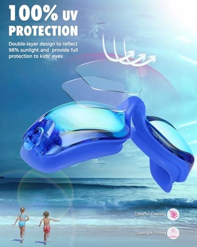 Aegend Swim Goggles for Kids Youth 3-14 Anti-Fog Anti-UV Comfort Fit Goggles for Swimming - Thumbnail 2