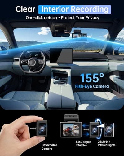 Dash Cam Front and Rear Inside - 3 Channel Dash Cam (4K+1080P+1080P) Built-in 5GHz WiFi APP & 64GB Card - Dashcam with IR Night Vision - Dash Camera for Cars Parking Mode G-Sensor Loop Recording(X7) - Thumbnail 5