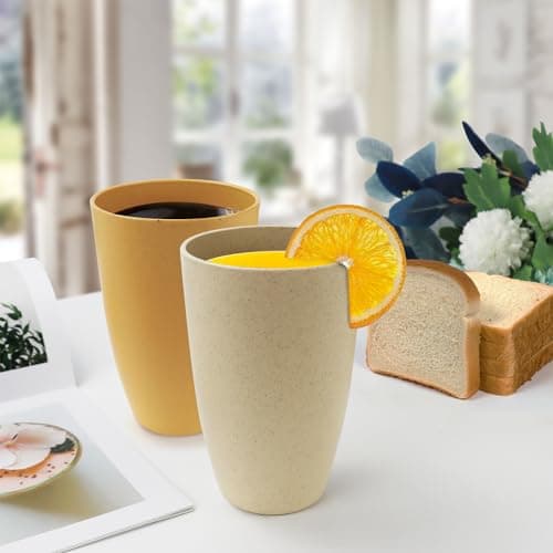 PYRMONT Wheat Straw Cups 20 Oz Alternative Plastic Cups Set of 6 Unbreakable Big Cups for Kitchen Dishwasher & Microwave Safe Large Water Cups for Kitchen,Camping,RV Stackable-Colorful - Thumbnail 5