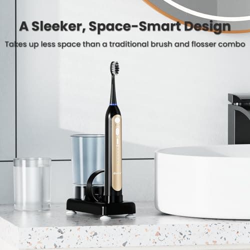 Ducard Electric Toothbrush with Water Flosser, 3 Sonic Toothbrush Modes & 5 Water Flossing Pressure for Deep Clean, IPX7 Waterproof for Shower, Rechargeable Flosser for Braces Sensitive Gums, 4 Heads - Thumbnail 4