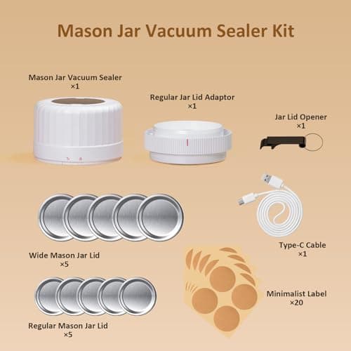 HTPOW Electric Mason Jar Vacuum Sealer - Fully Automatic Mason Jar Vacuum Sealer Kit for All Mason Jars with Regular Lids and Wide Mouth Lids, A Must-Have Tool for Canned Foods/Pantry - White - Thumbnail 6