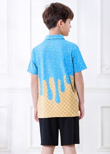 Boys Polo Shirt Kids Short Sleeve Golf Shirts Casual Collared School Uniform Athletic Dry Fit Tops Ice Cream Blue Clothes Size 7-8 Years - Thumbnail 4