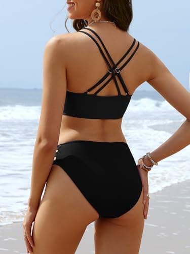 ANRABESS Bikini Sets for Women V Neck Criss Cross Two Piece Swimsuit Sexy Cutout Bathing Suit 2026 Beach Vacation Swimwear Black X-Large - Thumbnail 4