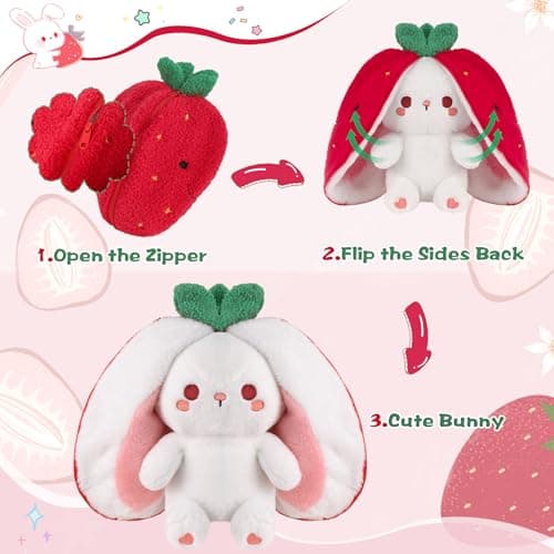 MIAODAM Easter Strawberry Bunny Plush Toy- Cute Soft Huggable Stuffed Animal for Kids & Collectors, Birthday Present & Nursery Decor 10inch - Thumbnail 2