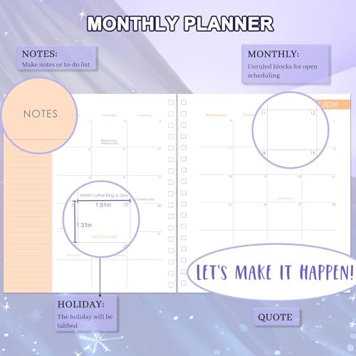 CAGIE 2026 Planner Weekly and Monthly from Dec 2025 to Dec 2026 Hardcover Spiral Bound Calendar Floarl Yearly Agenda Planners for Women with Stickers, 8.3 x 9.1, White Butterfly - Thumbnail 2