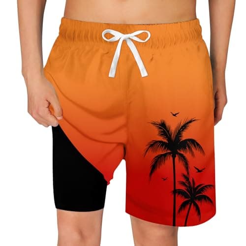 Cozople Boys Quick Dry Swim Trunks Funny Palm Tree Graphic Bathing Suit Swimwear Stretchy Compression Liner Swimming Beach Board Shorts for Casual Swimwear - Image 1