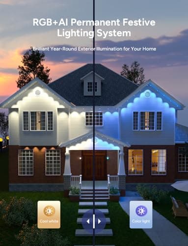 olivilily Permanent Outdoor Lights, 150ft with 90 LEDs Smart RGB, 68+ Scene Modes IP66 Waterproof, Alexa/Google Assistant Compatible Holiday Lighting for Christmas Halloween Patio Decor - Thumbnail 4