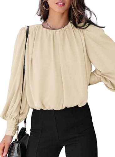 Dokotoo Womens Ladies Spring Long Sleeve Tunic Tops and Blouses for Women 2026 Summer Fashion Crewneck Padded Shoulder Casual Loose Fitting Trendy Dressy Work Shirts Khaki X-Large - Image 1