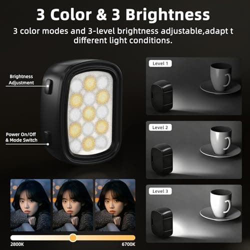 BRDRC 2PCS Pocket 3/4 Magnetic Auxiliary Light, USB C Rechargeable Mini LED Fill Light Attachment, 3 Color Mode & 3-Level Adjustable Brightness for DJI Osmo Pocket 3/4 & Xtra Muse Accessories - Thumbnail 4