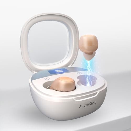 AuyeeSnc OTC Hearing Aids for Seniors Rechargeable Hearing Amplifiers with Noise Cancelling for Mild to Moderate Hearing Loss, In Ear Nearly Invisible, Auto On/Off, Memory Functions, Portable Charging Case, LED Display Elderly-Friendly - Image 1