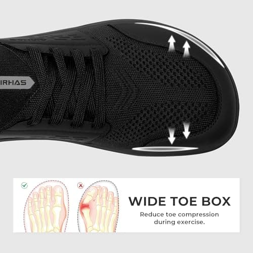 AIRHAS Mens Barefoot Shoes with Wide Toe Box Gym Workout Sneakers for Men Zero Drop Cross Training Shoes(Black,9.0) - Thumbnail 3