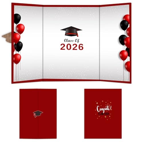 18"X12" Graduation Signature Board - Red & Black Balloons - Class Of 2026 Grad Guest Book Alternative For College & High School Students, Congrats Graduate Gift, Party Favors & Decors(Red) - A09 - Image 1