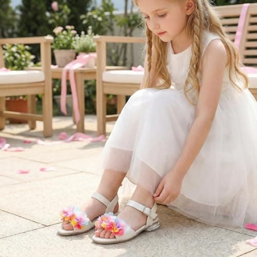 Mailaii Girls White Sandals Breathable Open Toe Party Wedding Cute Shoes for Toddler Little Big Kid - Thumbnail 2