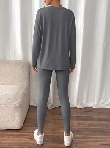 BTFBM Two Piece Sets for Women 2026 Casual Lounge Set Matching Oversized Shirts Leggings Workout Airport Travel Outfits(Grey, Medium) - Thumbnail 3