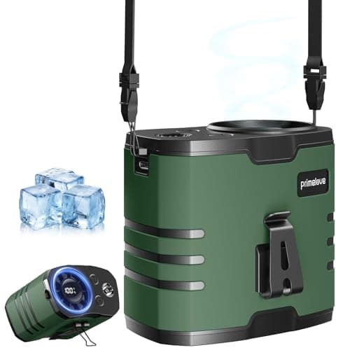 Primelove 10000mAh Portable Waist Rechargeable Fan,Clip on Belt Fan With 10 Speeds 16000PRM Strong Airflow,Hands-Free Hanging Neck Fan,Long-Lasting Cooling for Camping,Hiking,Outdoor,Jobsite,Green