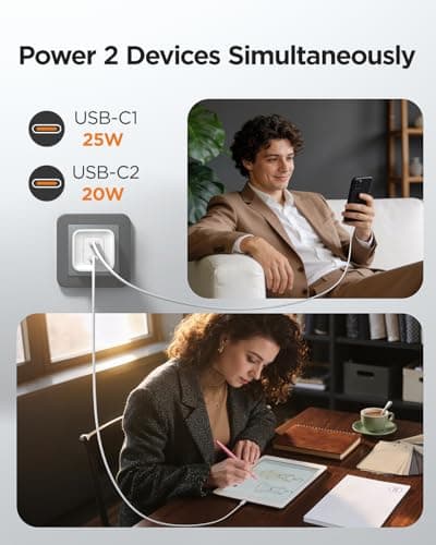 wegear 45W USB C Charger, 2 Port GaN Fast Charging with PPS, Foldable Wall Charger Block for iPhone 17/16/15, iPad, Galaxy S25/S24, Pixel 10/9 (White) - Thumbnail 3